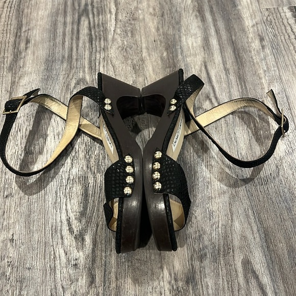Jimmy Choo Black Embossed Leather Clog Sandals Studded Wood Heel Size 8 - Picture 4 of 13